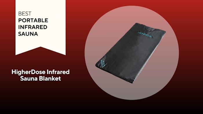 A black, rectangle-shaped HigherDose Infrared sauna blanket